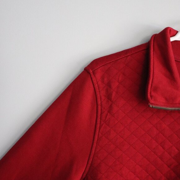 L.L. Bean Quilted 1/4 Zip Red XL Faux Leather Pullover Long Sleeve Sweater - Picture 3 of 13